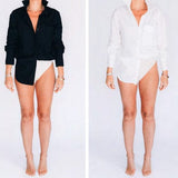 Hancock McKinney Untucked Button Down Bodysuit In Tocuyo Black - Infinity Raine