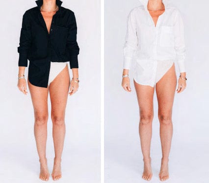 Hancock McKinney Untucked Button Down Bodysuit In Tocuyo Black - Infinity Raine