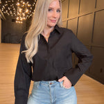 Hancock Austin Relaxed Button Down Bodysuit In Oxford Black - Infinity Raine
