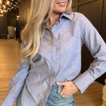 Hancock McKinney Untucked Button Down Bodysuit In Oxford Blue - Infinity Raine