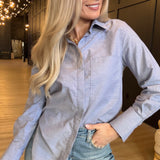 Hancock McKinney Untucked Button Down Bodysuit In Oxford Blue - Infinity Raine