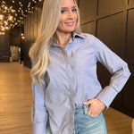 Hancock McKinney Untucked Button Down Bodysuit In Oxford Blue - Infinity Raine