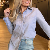 Hancock McKinney Untucked Button Down Bodysuit In Oxford Blue - Infinity Raine