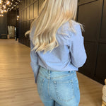 Hancock McKinney Untucked Button Down Bodysuit In Oxford Blue - Infinity Raine