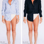Hancock McKinney Untucked Button Down Bodysuit In Oxford Blue - Infinity Raine
