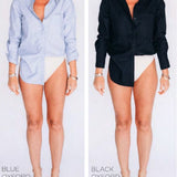 Hancock McKinney Untucked Button Down Bodysuit In Oxford Blue - Infinity Raine