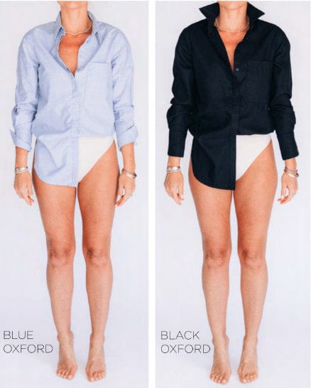 Hancock McKinney Untucked Button Down Bodysuit In Oxford Blue - Infinity Raine