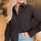 Hancock McKinney Untucked Button Down Bodysuit In Tocuyo Black - Infinity Raine