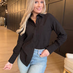 Hancock McKinney Untucked Button Down Bodysuit In Tocuyo Black - Infinity Raine