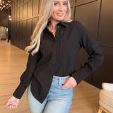 Hancock McKinney Untucked Button Down Bodysuit In Tocuyo Black - Infinity Raine