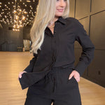 Hancock McKinney Untucked Button Down Bodysuit In Tocuyo Black - Infinity Raine