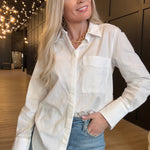 Hancock McKinney Untucked Button Down Bodysuit In Tocuyo White - Infinity Raine