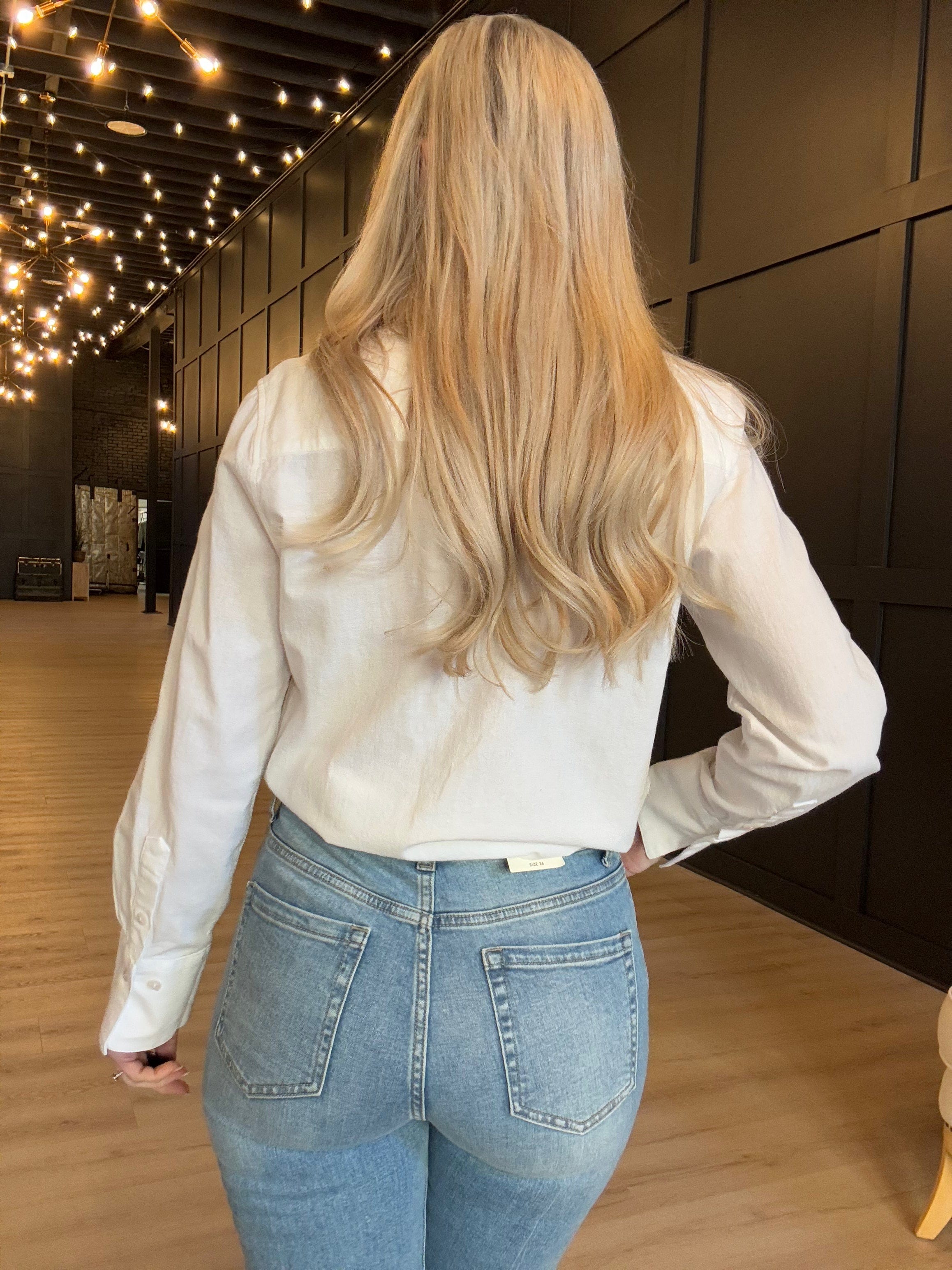 Hancock McKinney Untucked Button Down Bodysuit In Tocuyo White - Infinity Raine
