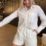 Hancock McKinney Untucked Button Down Bodysuit In Tocuyo White - Infinity Raine