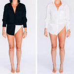 Hancock McKinney Untucked Button Down Bodysuit In Tocuyo White - Infinity Raine