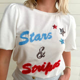 Hand-drawing Lettering Bubble Sleeve Knit Top In Ivory - Infinity Raine