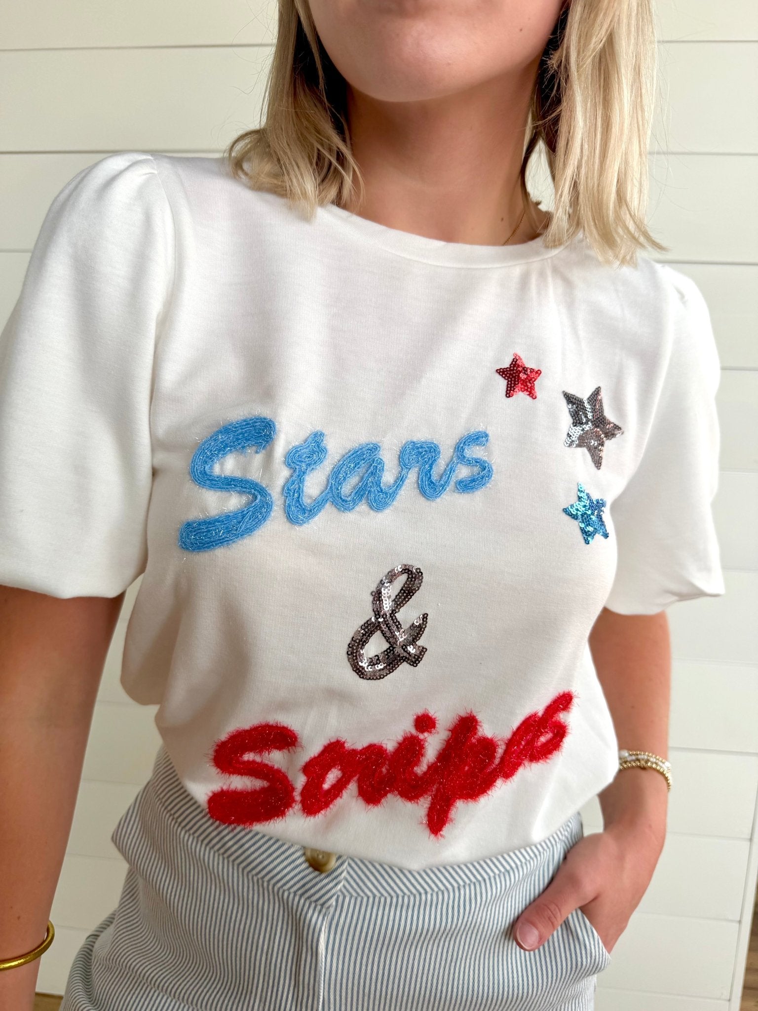 Hand-drawing Lettering Bubble Sleeve Knit Top In Ivory - Infinity Raine