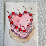 Hand Painted Cherry Heart Cake Card - Infinity Raine