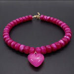 Heart Pendant Resin Beaded Necklace In Fuchsia - Infinity Raine