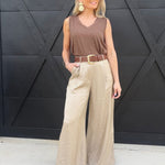 Heathered V Neck Sleeveless Knit Top In Brown - Infinity Raine