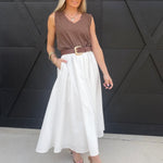 Heathered V Neck Sleeveless Knit Top In Brown - Infinity Raine