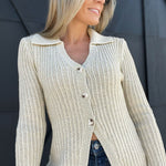 Collared Front Button Cardigan-Pearl - Infinity Raine
