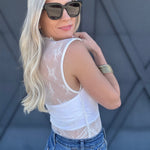 Ruched Side Mock Neck Lace Top In White - Infinity Raine
