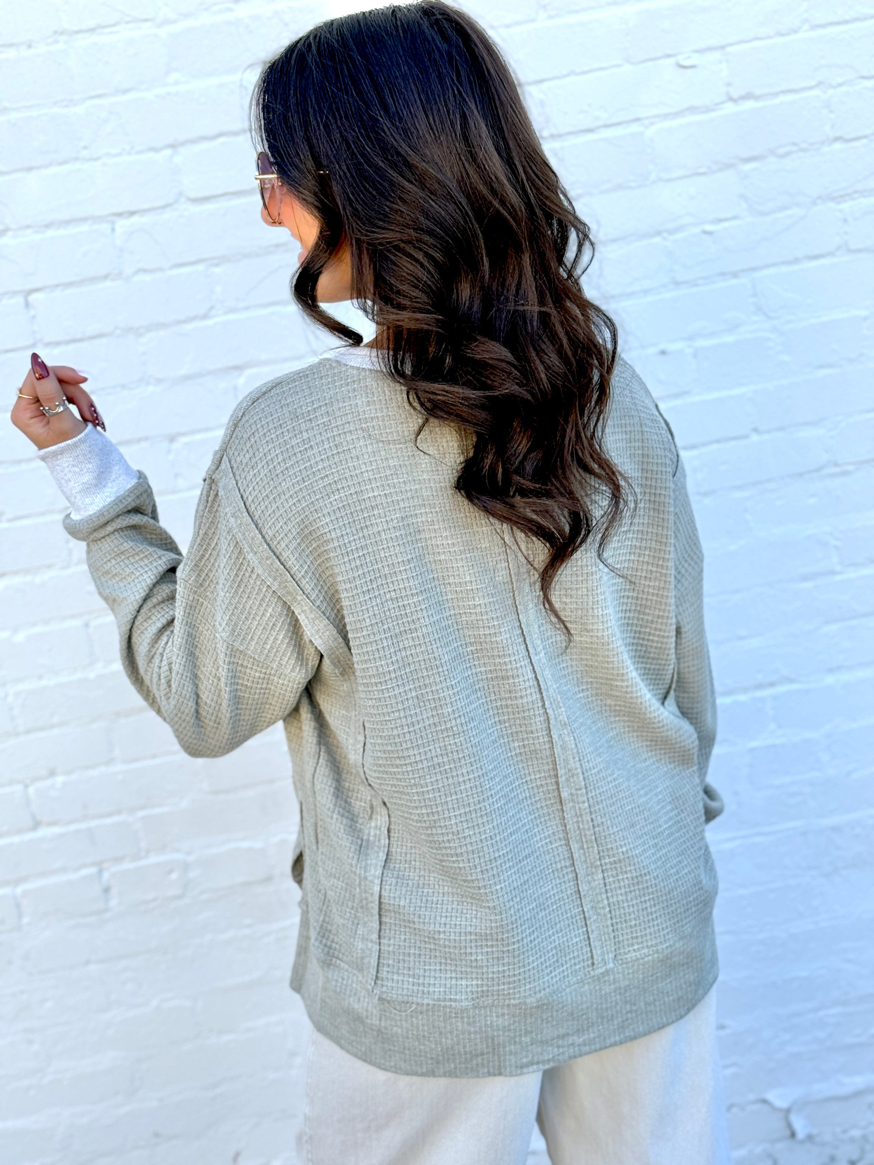 Hem & Thread Tops - Sweaters Oversized Thermal Crewneck In Olive