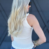 Sleeveless Frill Top In White - Infinity Raine