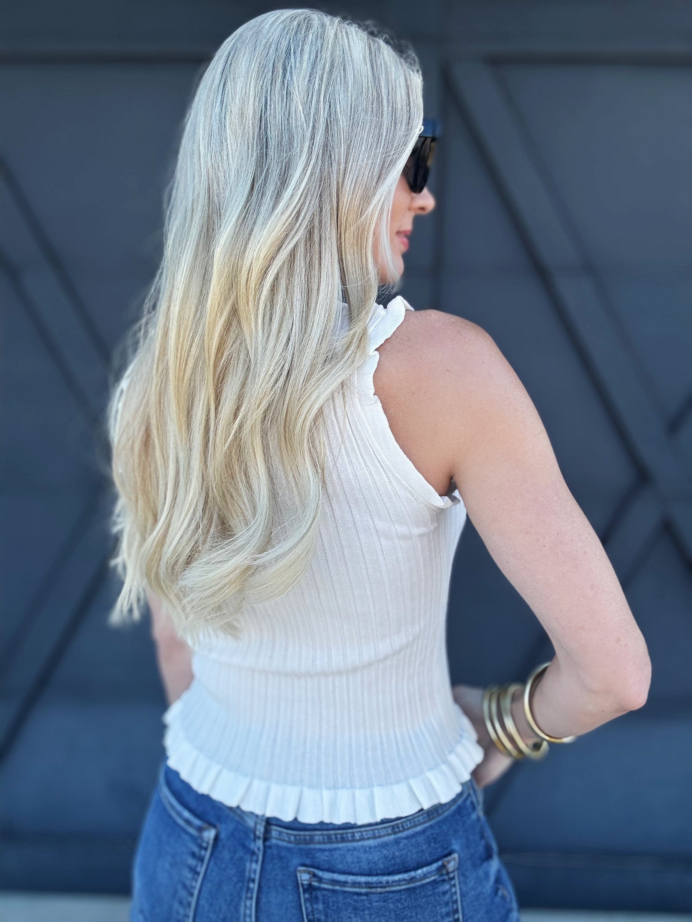 Sleeveless Frill Top In White - Infinity Raine