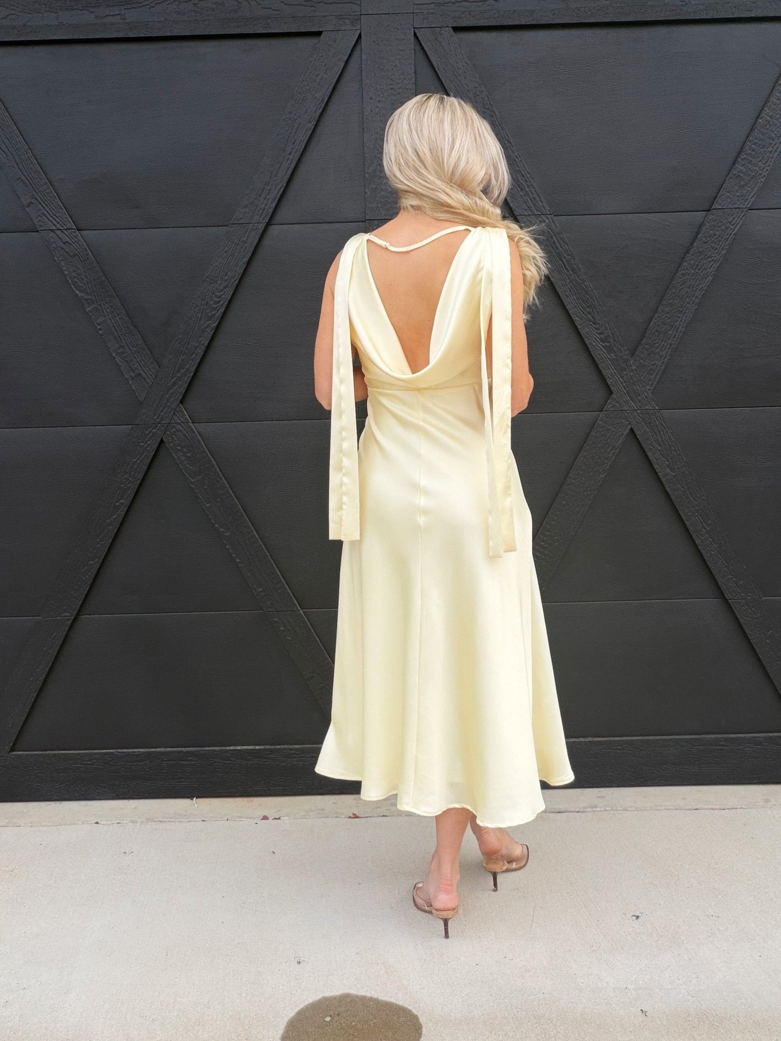 Henrietta Tie Strap Midi Dress In Butter Yellow - Infinity Raine