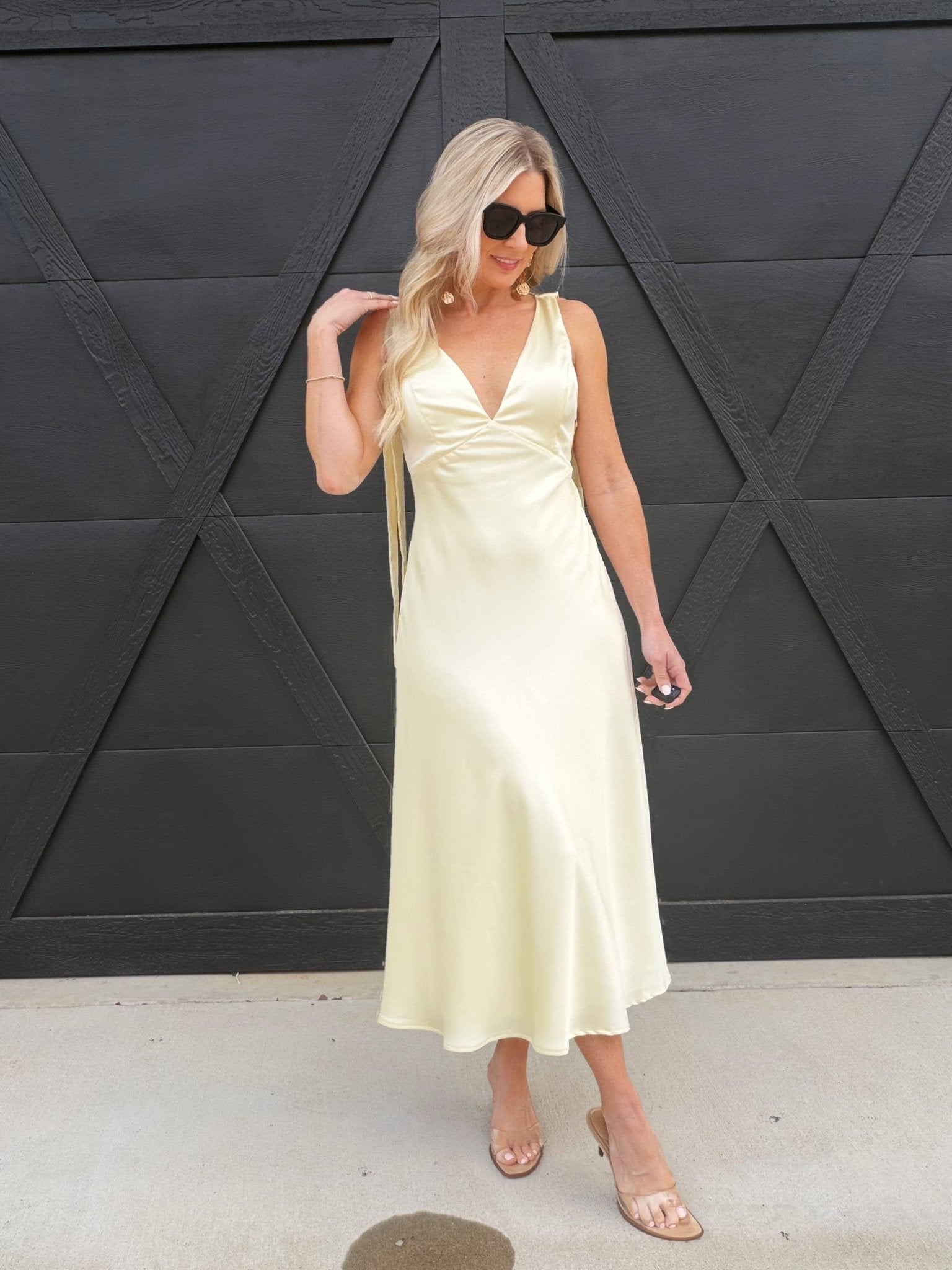 Henrietta Tie Strap Midi Dress In Butter Yellow  Infinity Raine