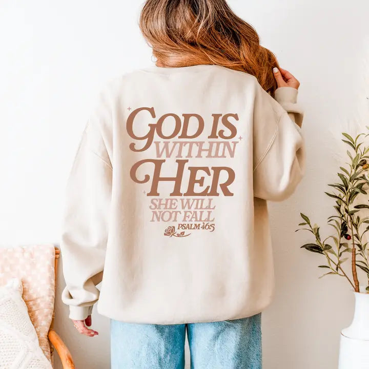 Hey Jude Graphic Tees Tops - Sweatshirts God IS Within Her Crewneck Sweatshirt In Bone