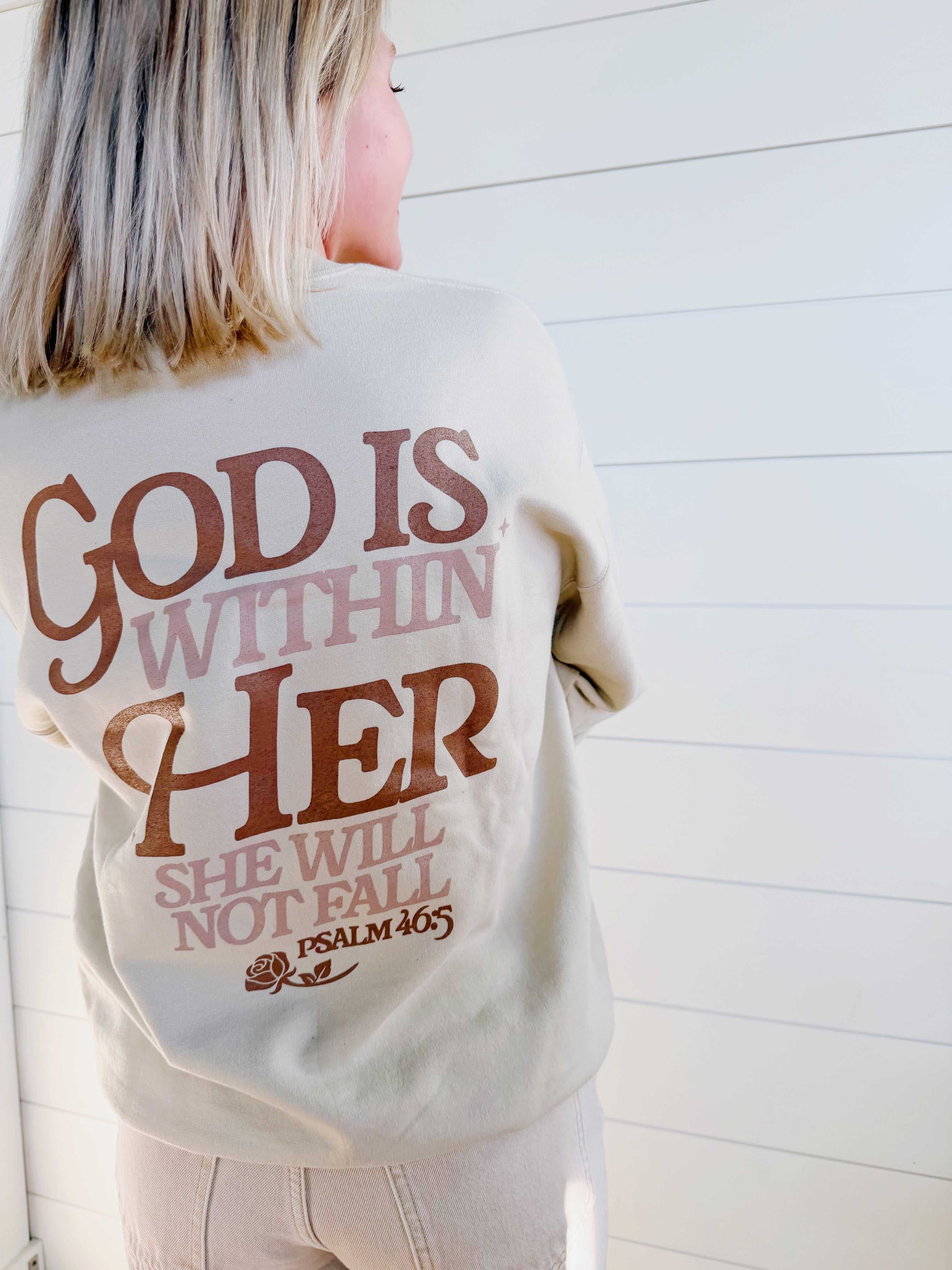 Hey Jude Graphic Tees Tops - Sweatshirts God IS Within Her Crewneck Sweatshirt In Bone