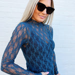 High Neck Fitted Mesh Top In Forest - Infinity Raine