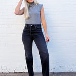 High Neck Sleeveless Knit Top In Charcoal - Infinity Raine