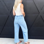 High-Waist Drawstring Wide Leg Jean In Washed Denim - Infinity Raine