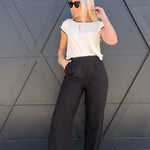 High Waist Front Pleat Linen Pants In Black - Infinity Raine
