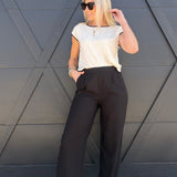 High Waist Front Pleat Linen Pants In Black - Infinity Raine