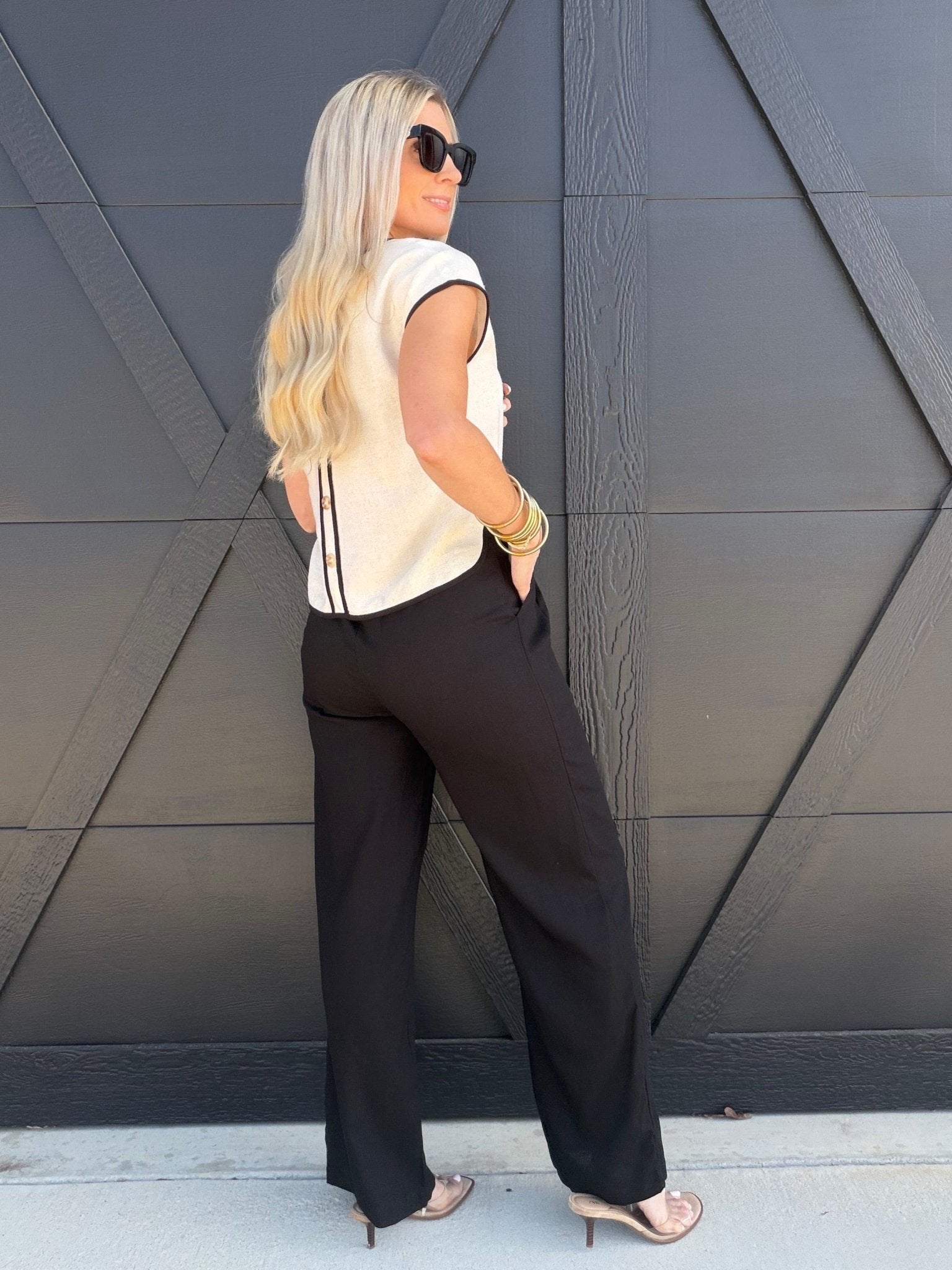 High Waist Front Pleat Linen Pants In Black - Infinity Raine