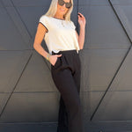 High Waist Front Pleat Linen Pants In Black - Infinity Raine