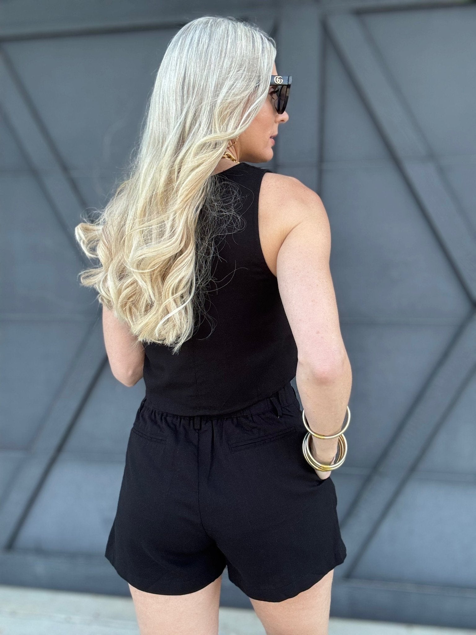 High Waist Front Pleat Shorts In Black - Infinity Raine
