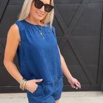 High Waist Pintuck Detail Shorts In Chambray - Infinity Raine