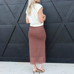 High-Waist Polka Dot Mesh Midi Skirt in Brown - Infinity Raine