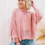 Hollow Knit Bat Sleeve Top In Pink - Infinity Raine