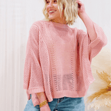 Hollow Knit Bat Sleeve Top In Pink - Infinity Raine