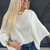 Hollow Knit Bat Sleeve Top In White - Infinity Raine