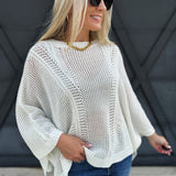 Hollow Knit Bat Sleeve Top In White - Infinity Raine