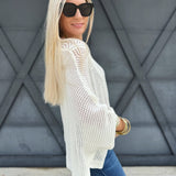 Hollow Knit Bat Sleeve Top In White - Infinity Raine