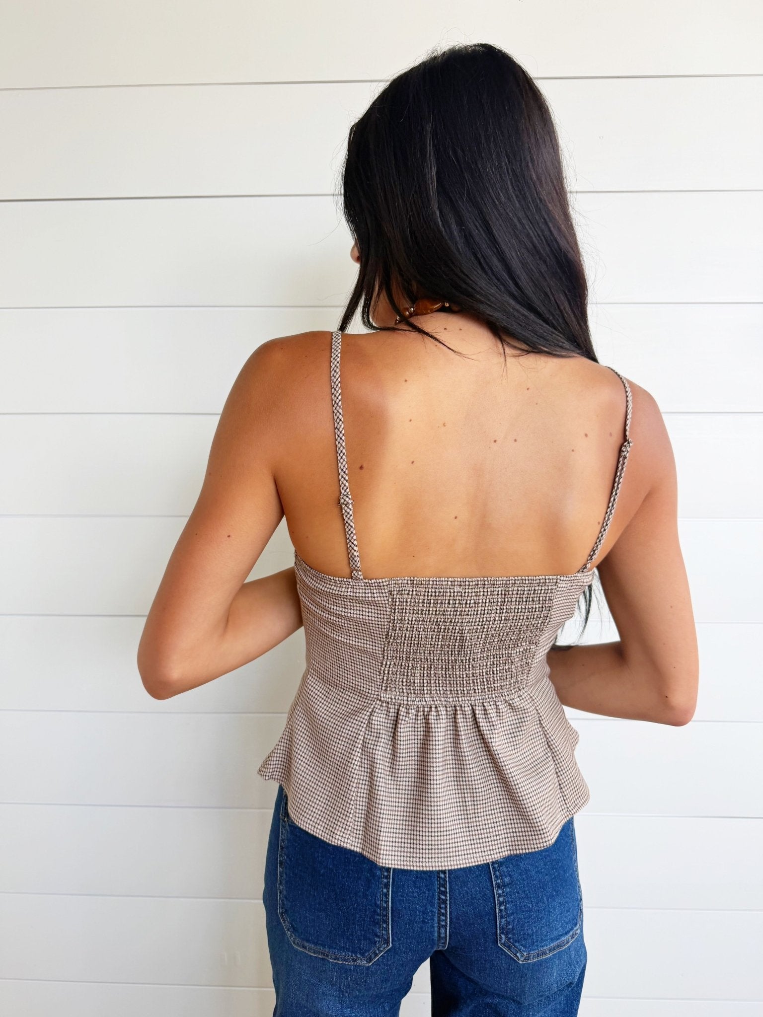 Houndstooth Print Lace Trim Cami - Infinity Raine